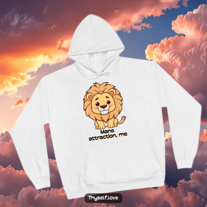 Funny hoodie, proud lion smoothing mane, cozy comfort, kingly confidence, regal style, excellent funny gift.