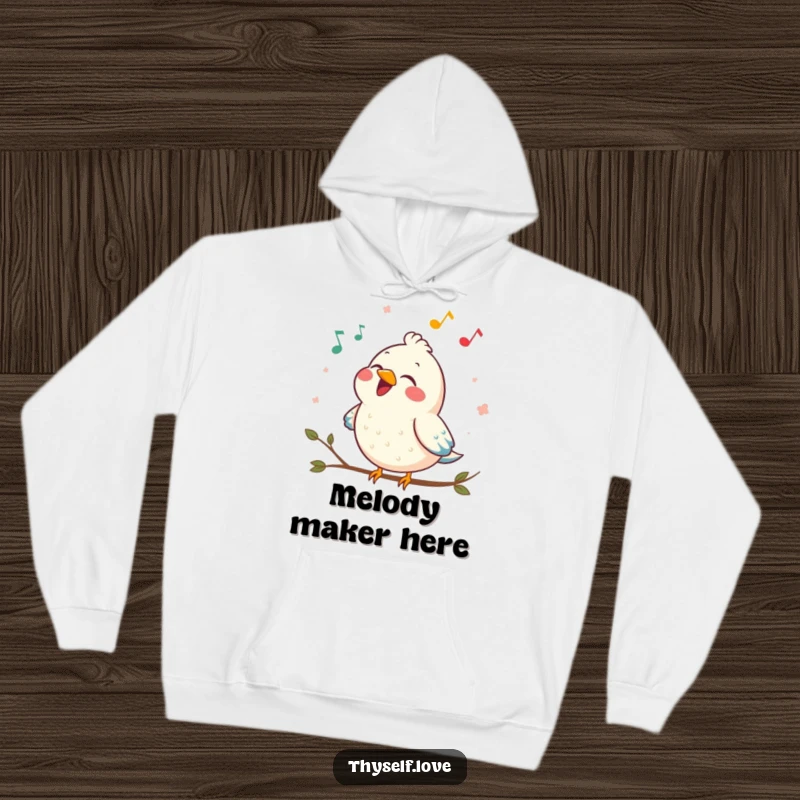 Funny hoodie displaying a contented bird singing a joyful song, designed for warmth and spreading infectious humor.