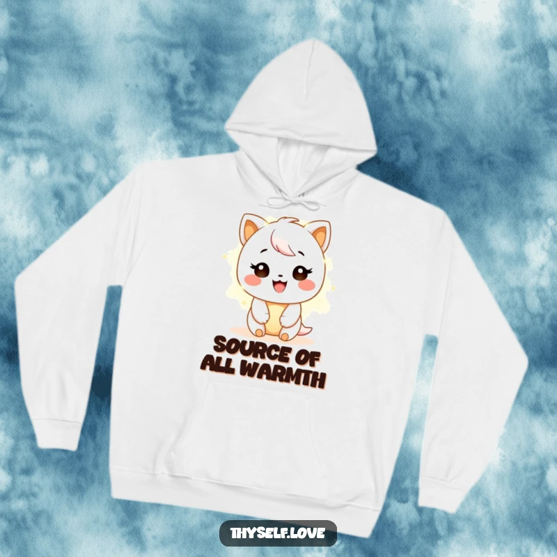 Funny Hoodie: A joyful character radiates a comforting, warm glow, making it a cozy and humorous statement piece.