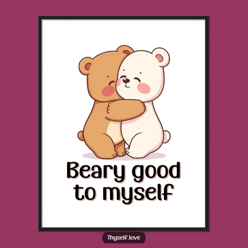 Free Printable Bear Wall Art: Hugging Reflection Humor Downloadable Art