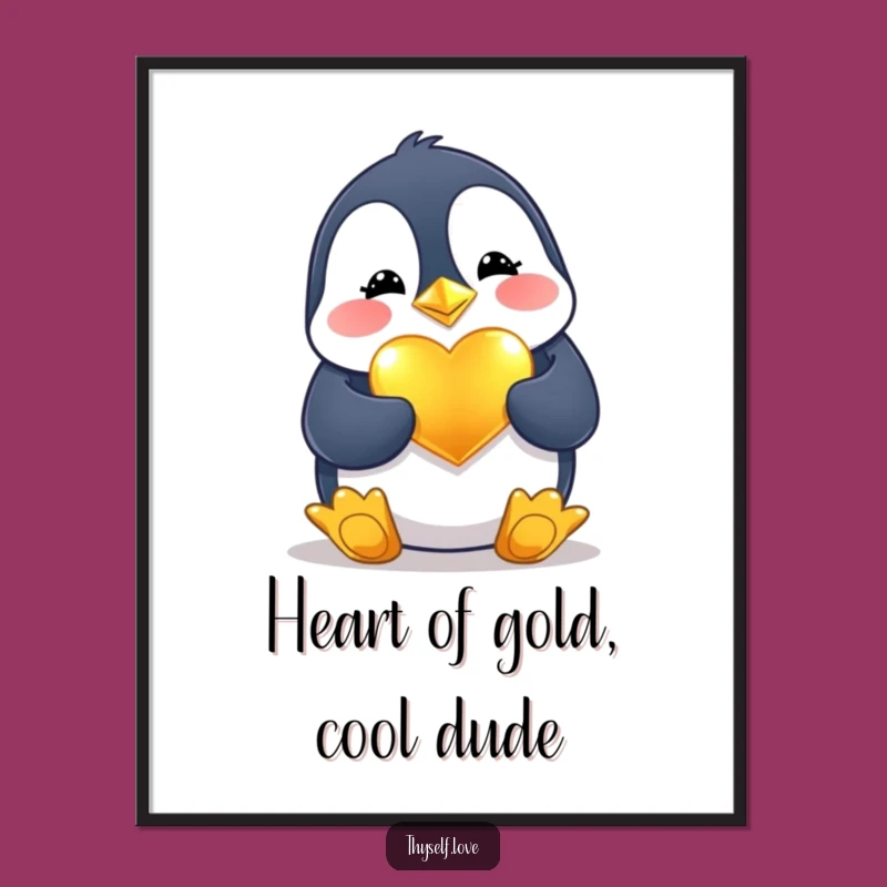 Free Printable Penguin Wall Art: Shiny Heart Downloadable Decor