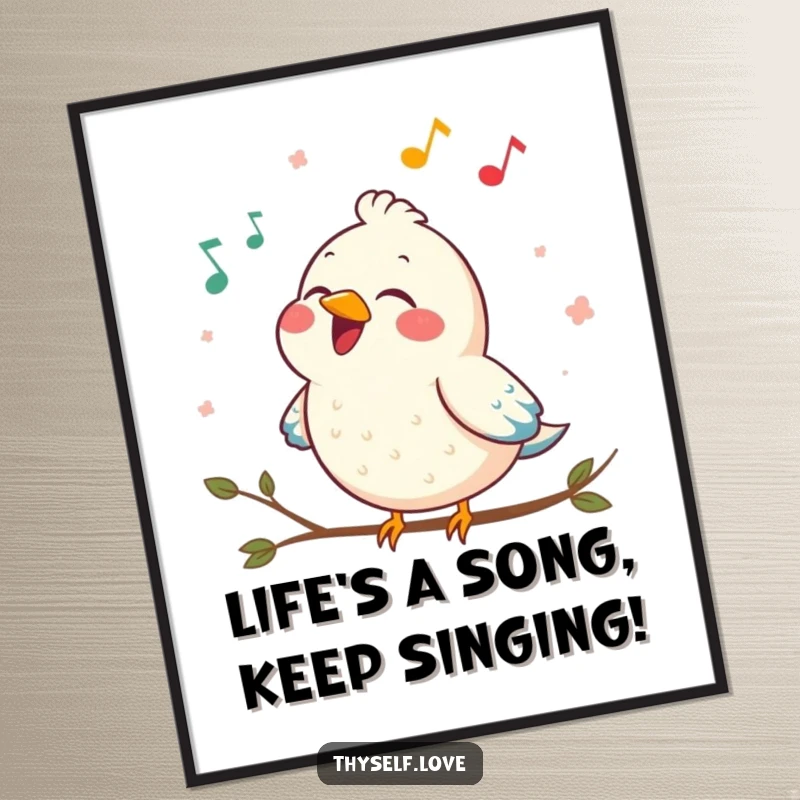 Funny Free Printable Wall Art showcasing a contented bird singing a joyful song, bringing cheerful vibes and musicality.