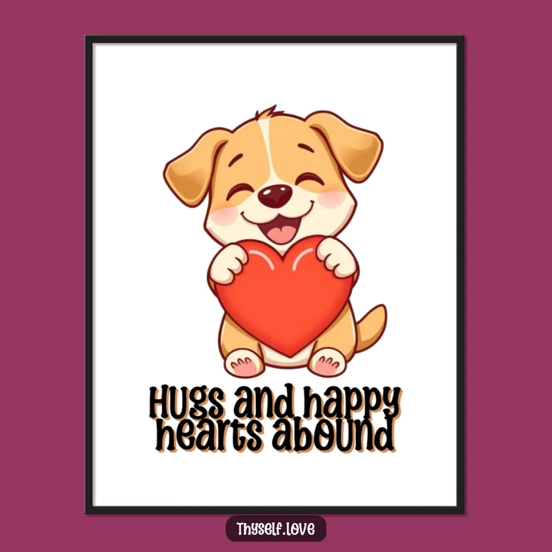 Free Printable Wall Art: Hugging Dog Heart, Funny Downloadable Art for Cozy Homes