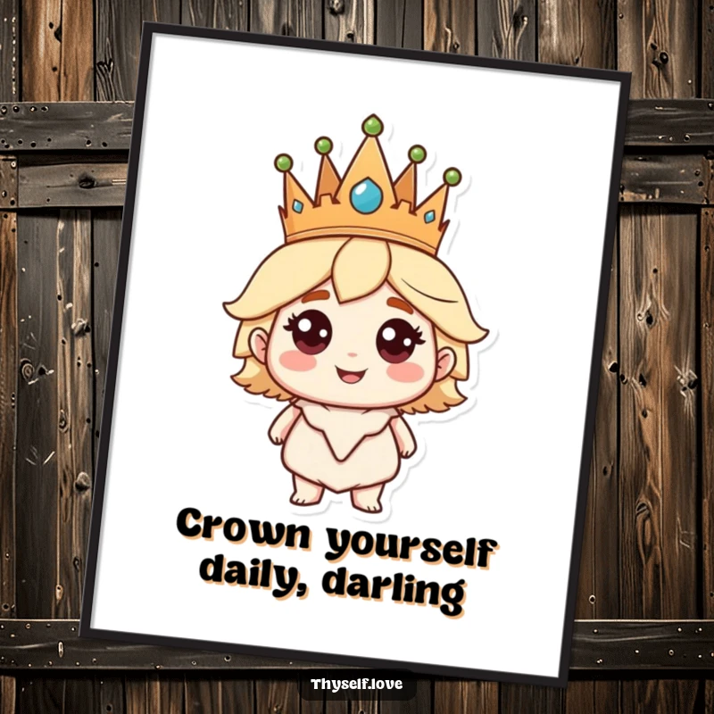 Funny free printable wall art, a character proudly wearing a crown, radiating self-assured and regal vibes.