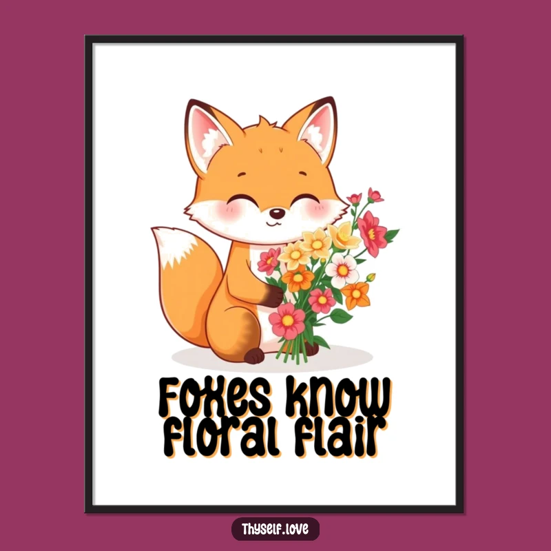 Funny Free Printable Wall Art: Fox Flower Bouquet Downloadable Art