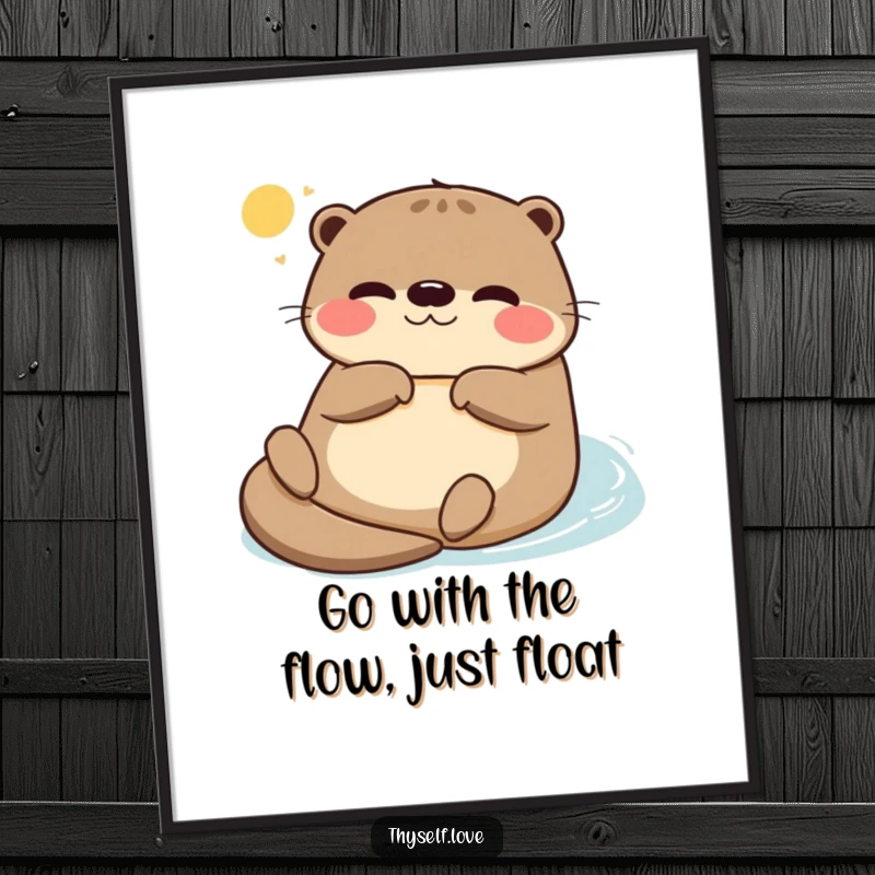 Funny Free Printable Wall Art: Contented otter floating on its back, enjoying the gentle sunlight with a peaceful expression.