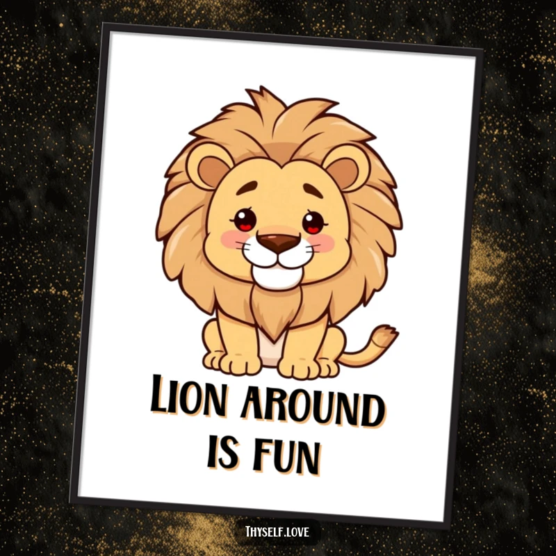 Funny Free Printable Wall Art: Proud lion smoothing its mane with a confident smile, a regal and humorous piece of downloadable art.