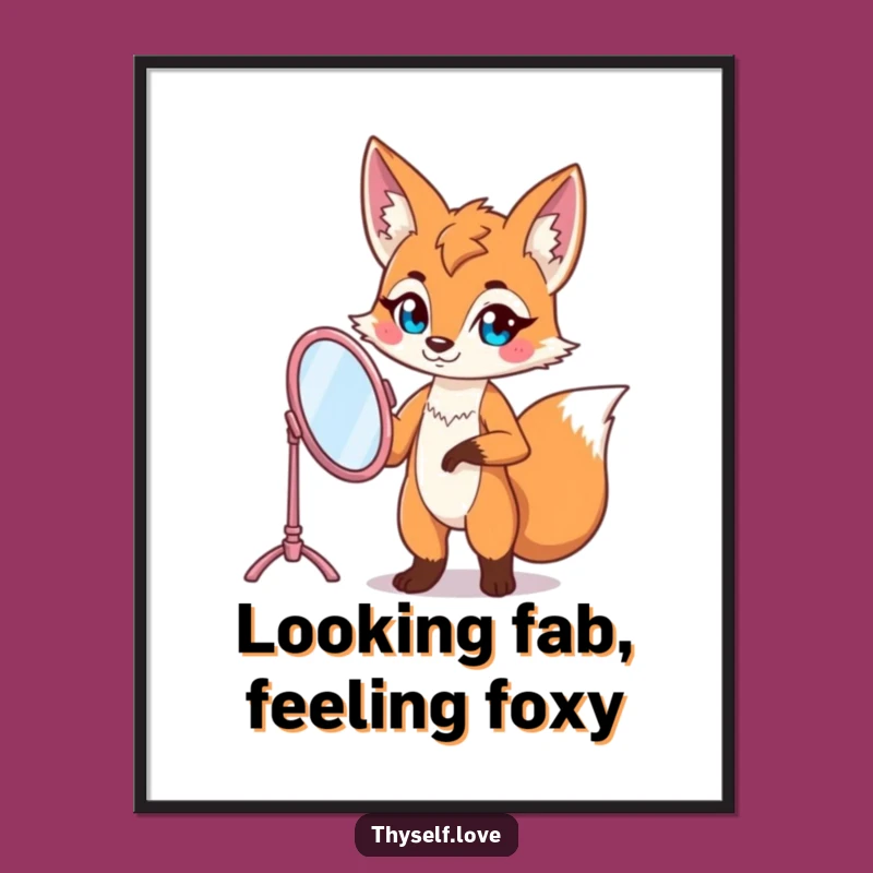 Free Printable Fox Wall Art: Vanity Mirror Pose Humor Downloadable Art