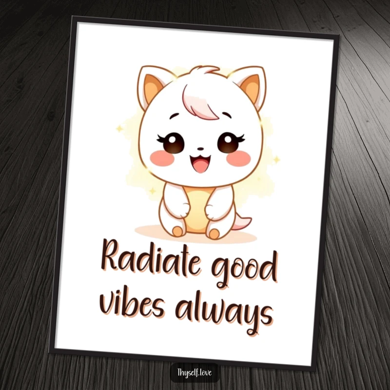 Funny free printable wall art, a character radiating pure joy within a vibrant, warm, enchanting glowing light.