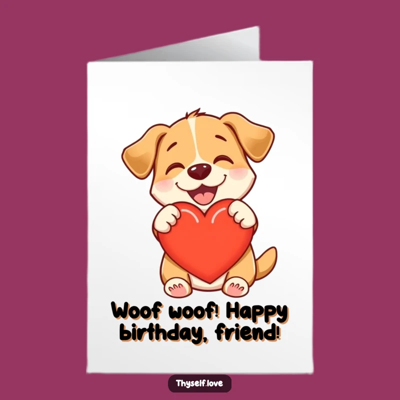 Free Printable Birthday Card: Hugging Dog Heart, Funny Downloadable Gift for Dog Lovers