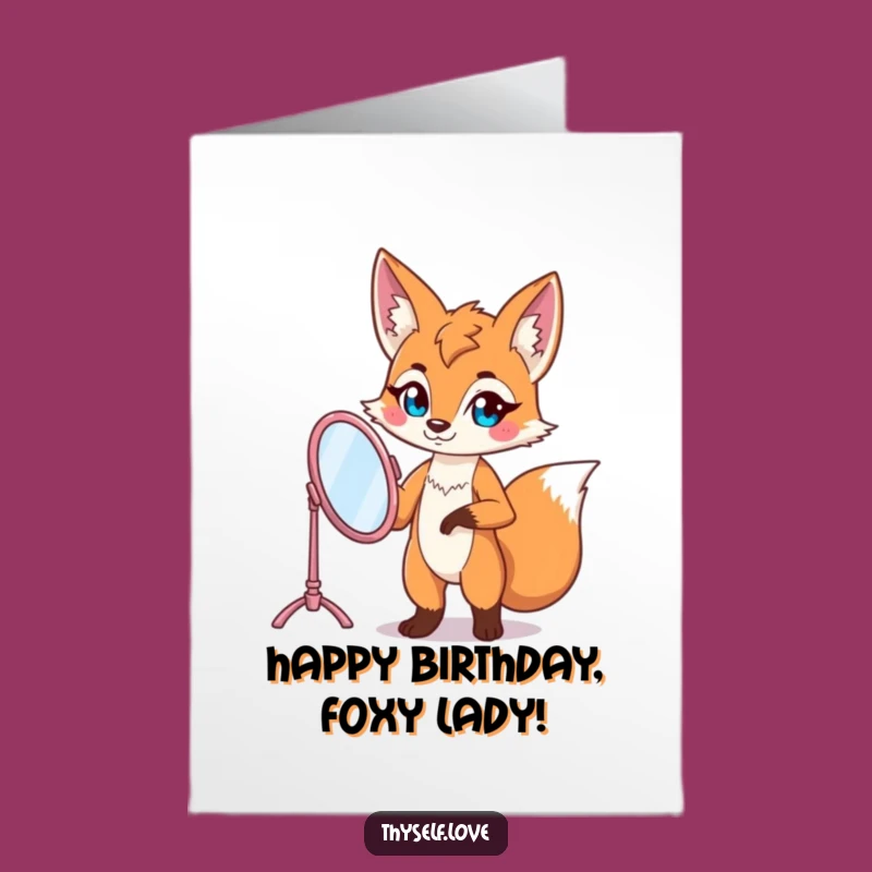 Free Printable Fox Birthday Card: Vanity Mirror Pose Humor Downloadable Gift