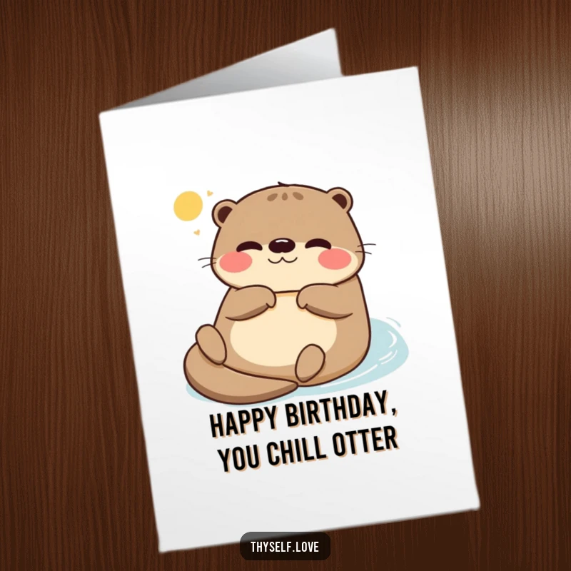 Funny Free Printable Birthday Card: Contented otter floating on its back, basking peacefully in warm, gentle sunlight.