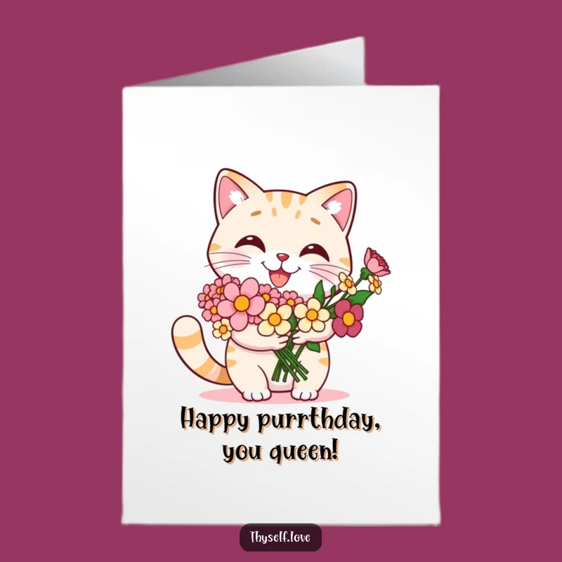 Free Printable Cat Birthday Card: Proud Flower Bouquet Humor Downloadable Gift