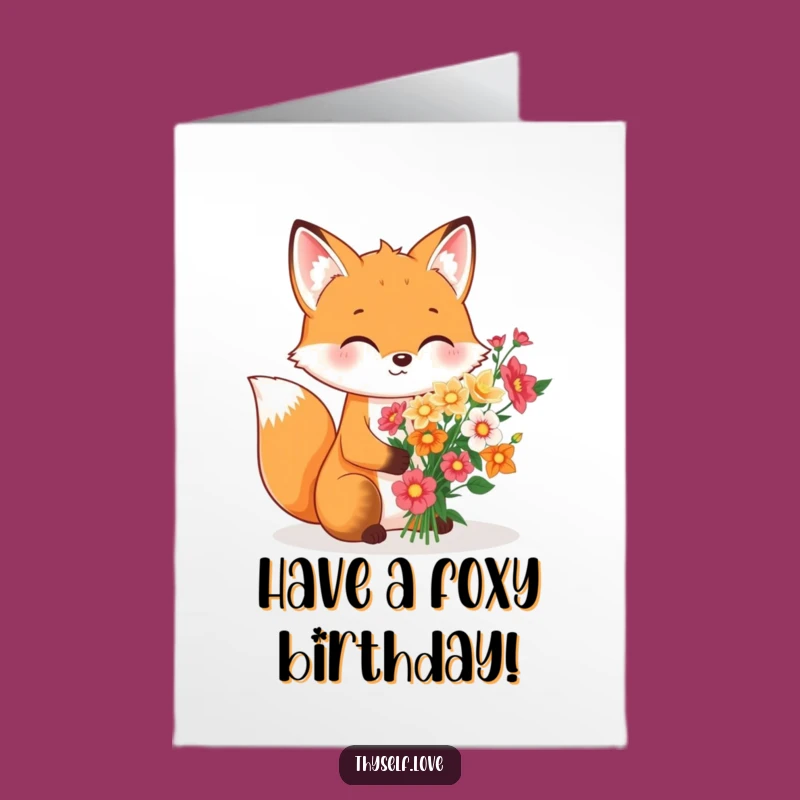 Funny Free Printable Birthday Card: Fox Flower Bouquet Downloadable Gift
