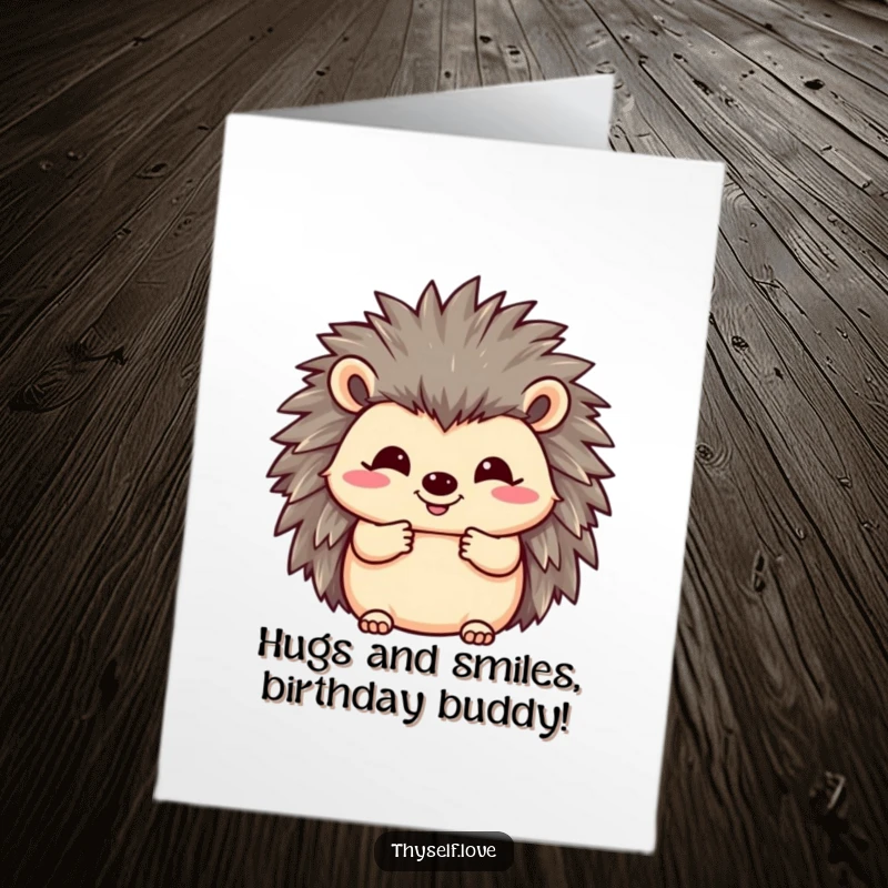 Funny Free Printable Birthday Card featuring a happy hedgehog fluffing its quills with a genuine smile, radiating warmth and cheer.