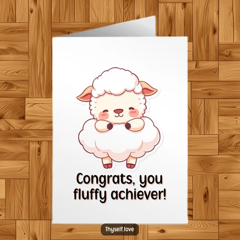 Funny Free Printable Congratulations Card: Happy sheep peacefully embracing a fluffy cloud, celebrating success on cloud nine.