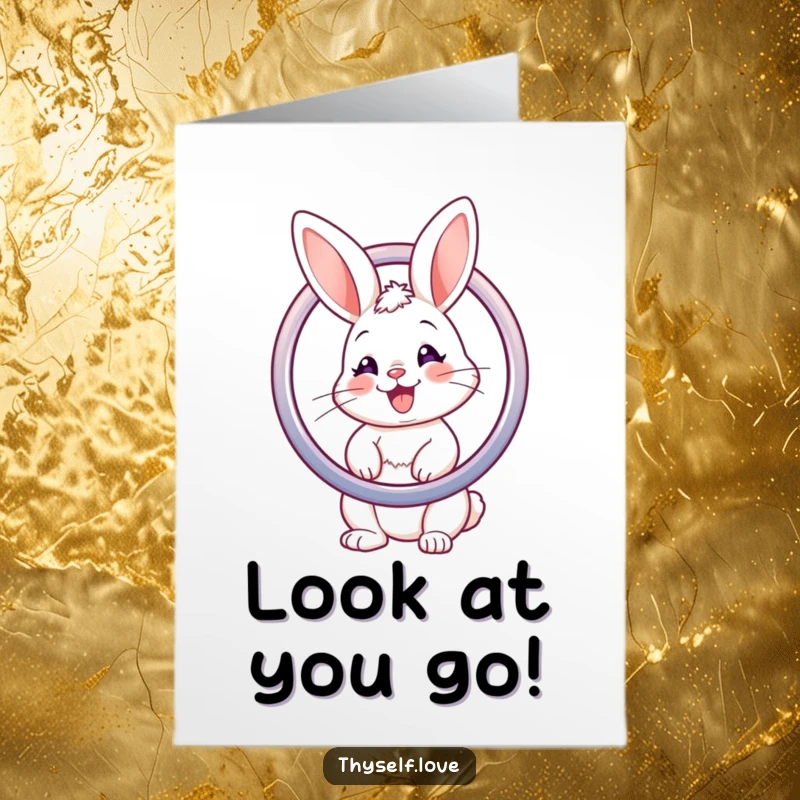 Funny Free Printable Congratulations Card featuring a delighted bunny admiring its own reflection in a shiny mirror.