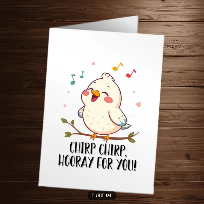 Funny Free Printable Congratulations Card depicting a happy bird singing a joyful song, celebrating life's wonderful moments.