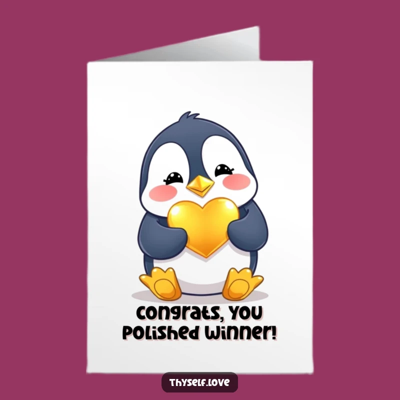 Free Printable Penguin Congratulations Card: Shiny Heart Downloadable Gift
