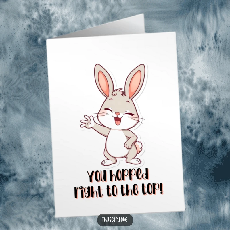 Funny Free Printable Congratulations Card of a cheerful bunny winking confidently after a big win.