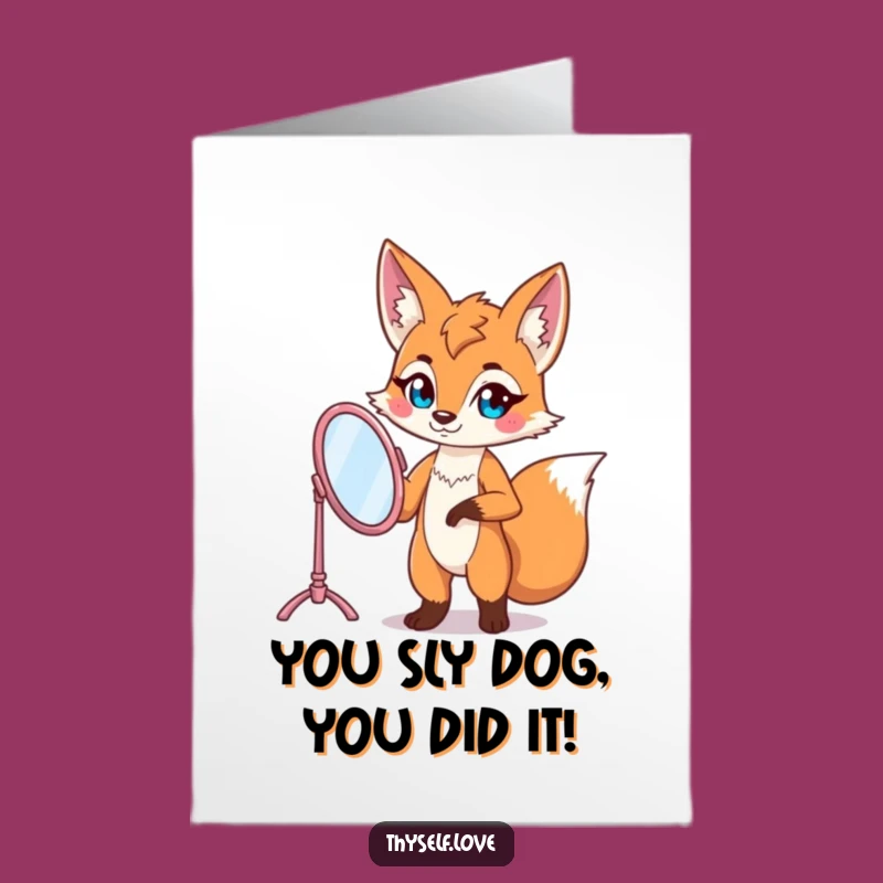 Free Printable Fox Congrats Card: Vanity Mirror Pose Humor Downloadable Gift