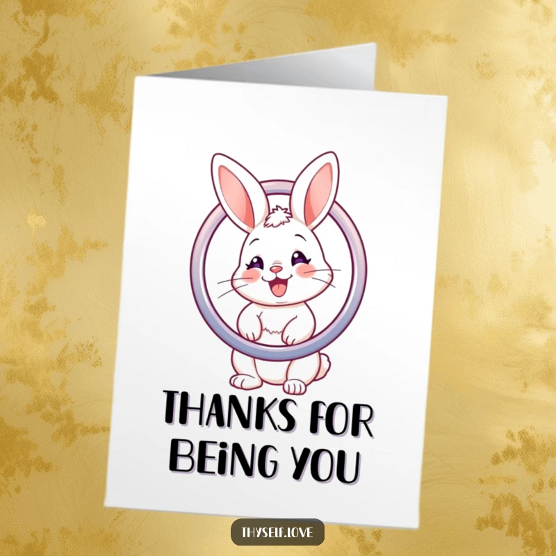 Funny Free Printable Thank You Card: A happy bunny looks admiringly at its pretty face in a mirror.