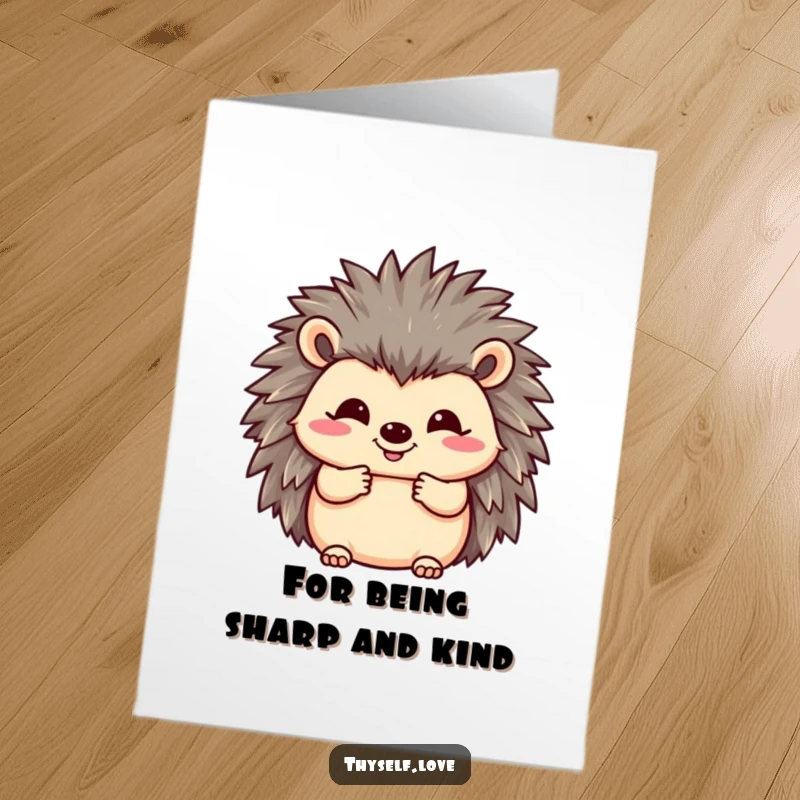 Funny Free Printable Thank You Card of a happy hedgehog fluffing its quills and smiling, conveying cheerful and heartfelt thanks.