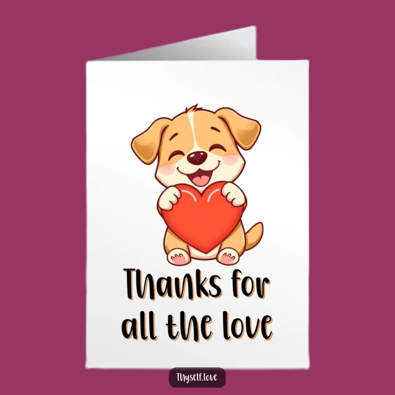 Free Printable Thank You Card: Hugging Dog Heart, Funny Downloadable Gift of Appreciation