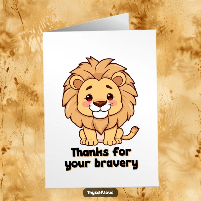 Funny Free Printable Thank You Card: Proud lion smoothing its mane with a confident smile, conveying thanks with regal charm.