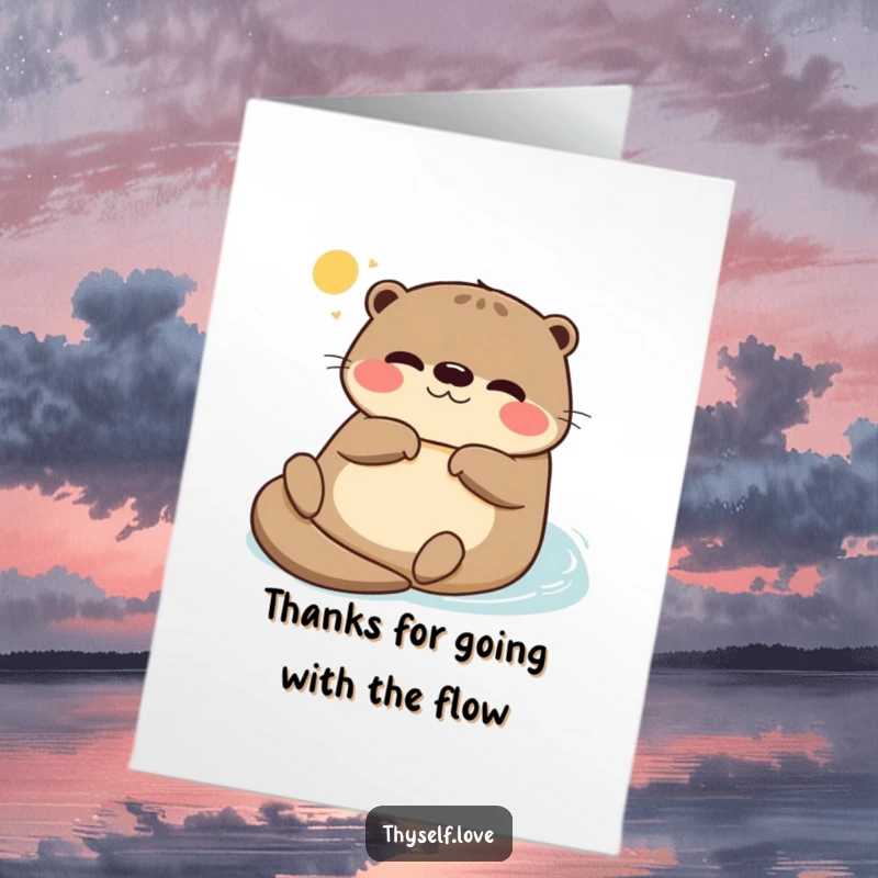 Funny Free Printable Thank You Card: Contented otter floating on its back, basking in sunlight with a serene smile.