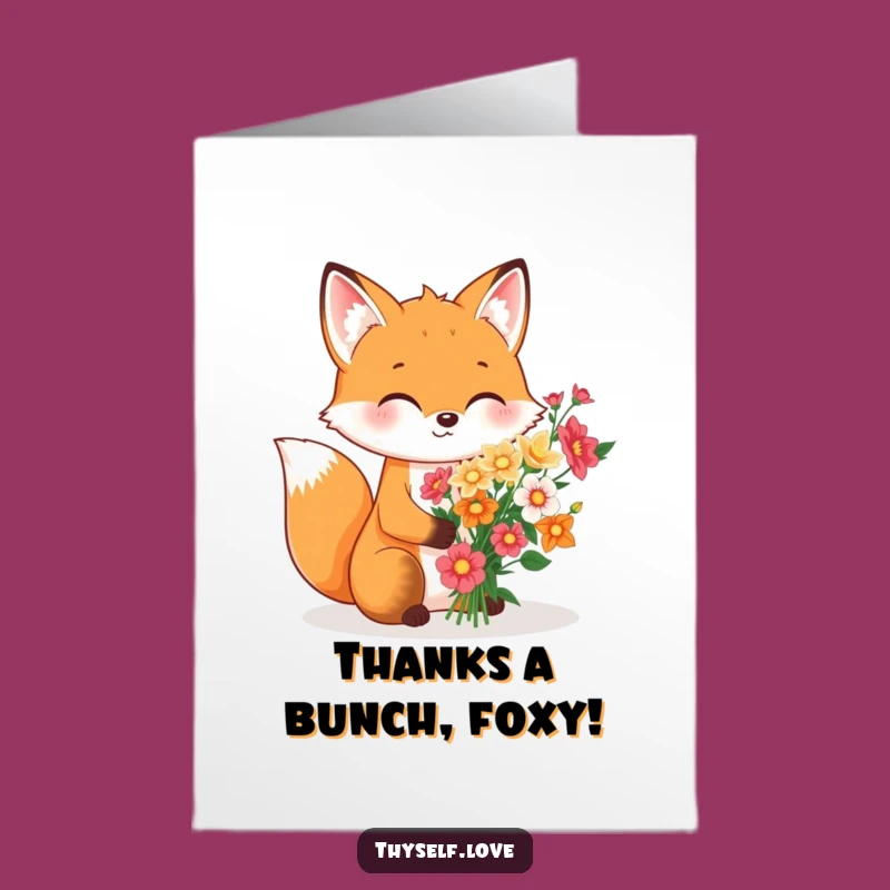 Playful Free Printable Thank You Card: Fox Flower Bouquet
