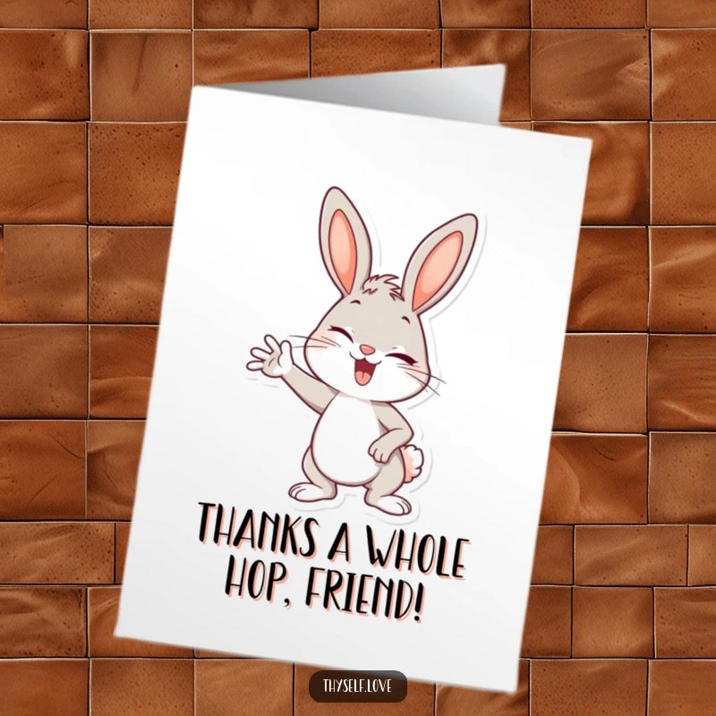Funny Free Printable Thank You Card: A happy bunny gives a charming wink while expressing thanks.