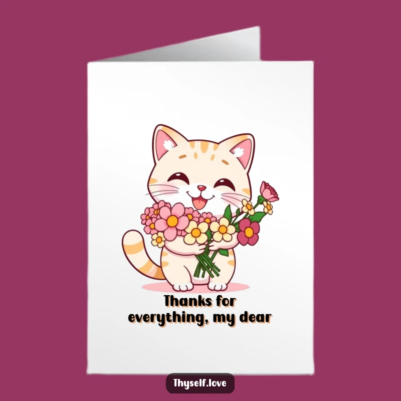 Free Printable Cat Thank You Card: Proud Flower Bouquet Humor Downloadable Gift
