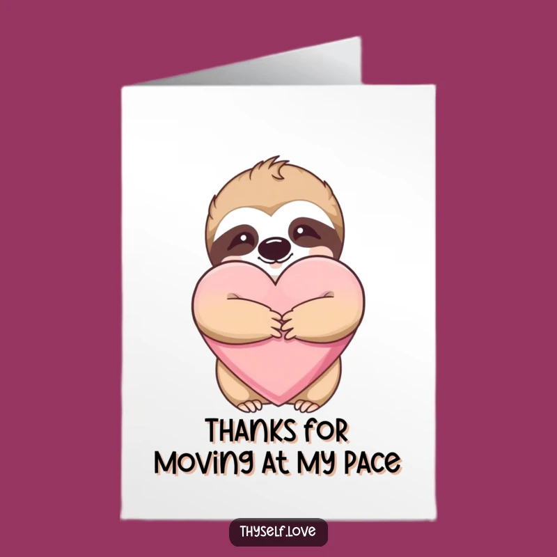 Free Printable Thank You Card: Cute Sloth Hugging Heart, DIY Downloadable Gift
