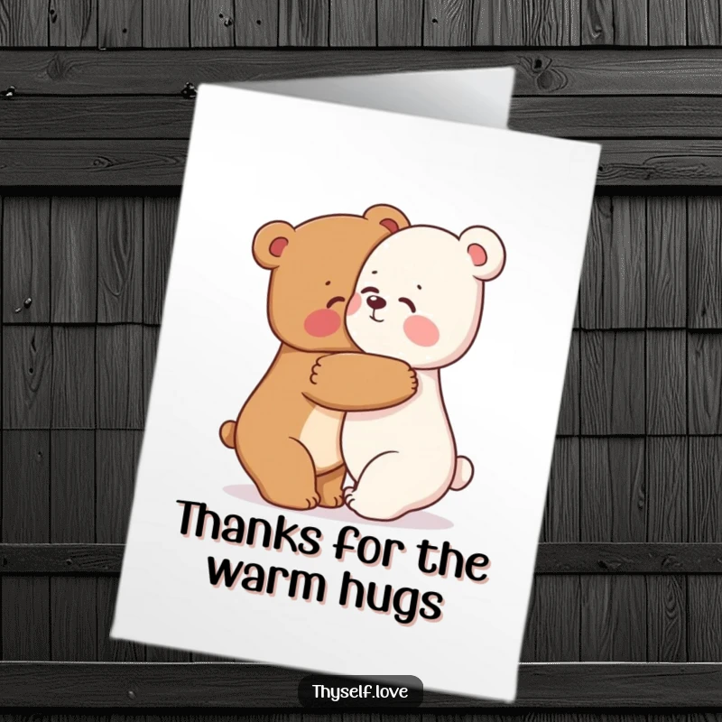 Funny Free Printable Bear Thank You Card: A happy bear hugs its reflection, symbolizing self-care and gratitude. A warm, humorous thank you.