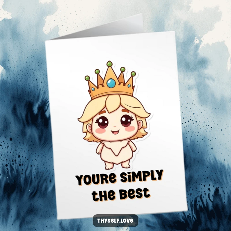 Funny free printable thank you card, a character wearing a crown smiles assuredly, radiating self-importance.