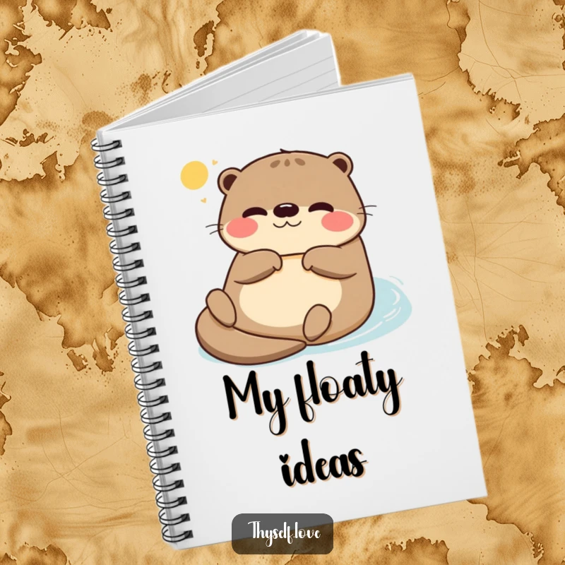 Funny notebook cover depicting a serene otter floating on its back, enjoying the gentle sunlight, perfect for journaling peaceful thoughts.