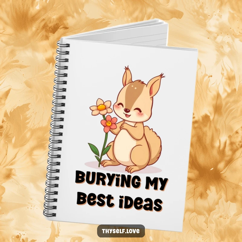 Funny notebook with a squirrel offering a flower to its reflection, perfect for journaling and creative notes.