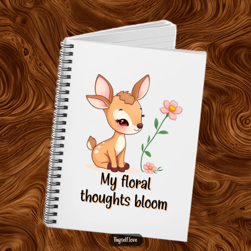 Funny notebook cover with a winking deer admiring a flower, perfect for creative writing and daily notes.