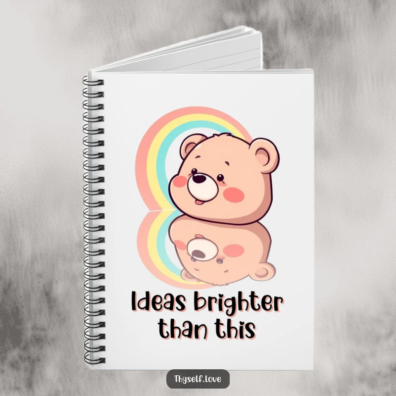Funny Notebook: A bear's cover art shows it giggling while admiring a bright rainbow in its reflection, designed for jotting down happy ideas.