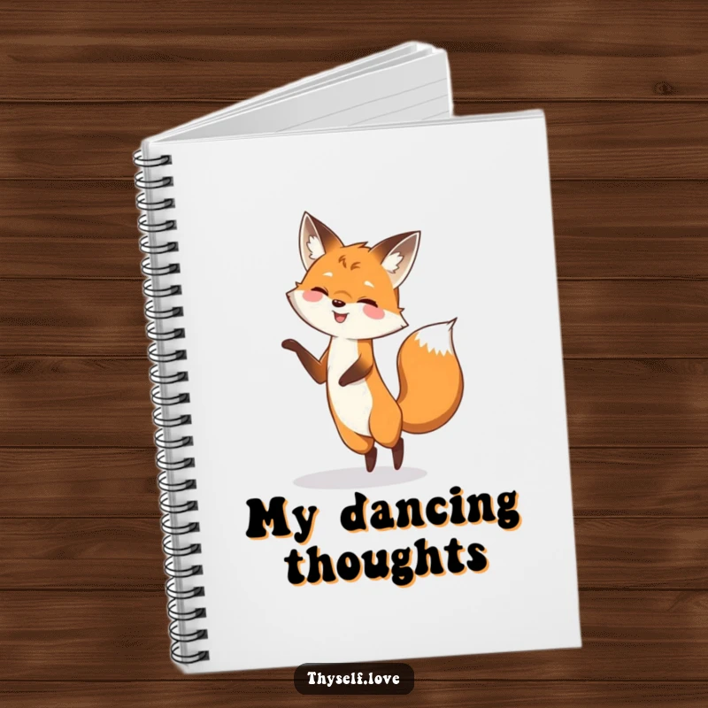 Funny notebook cover displaying a smiling fox playfully dancing with its shadow, ideal for journaling creative thoughts and playful ideas.