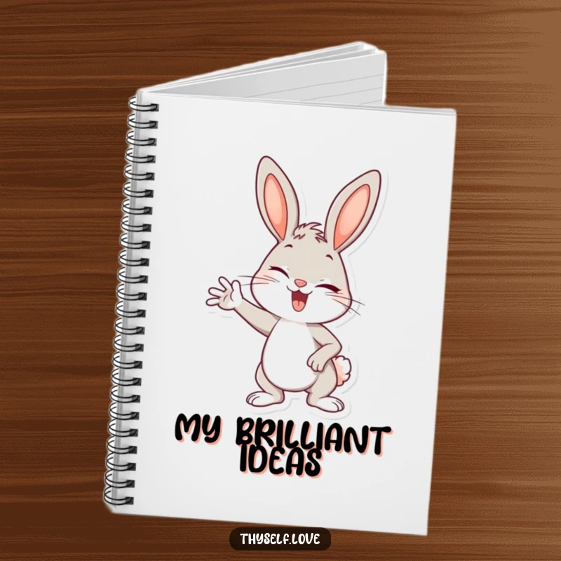 Funny notebook with a cheerful bunny striking a confident pose and winking, encouraging cheerful note-taking.
