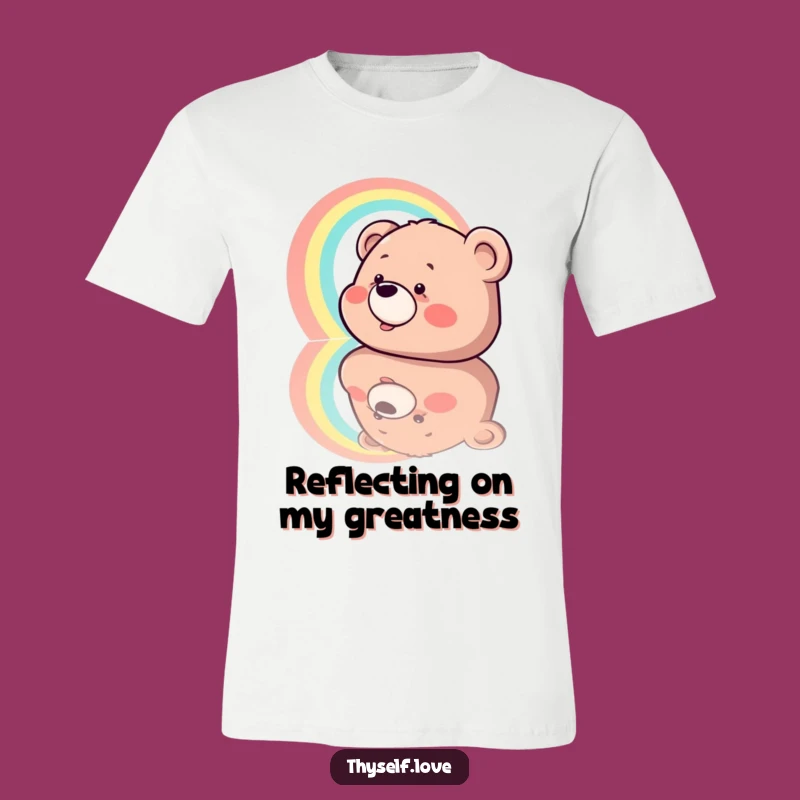 Funny Giggling Bear Rainbow Reflection T-Shirt, Comedic Animal Apparel for Laughs