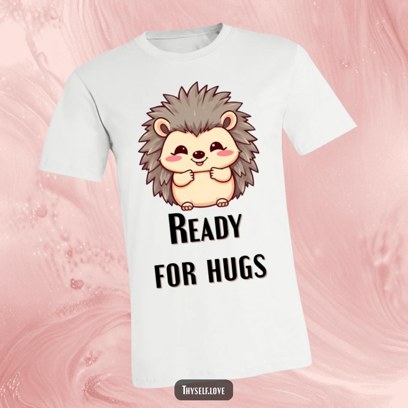 Funny t-shirt depicting a happy hedgehog fluffing its quills with a smile, perfect for spreading cheerful hedgehog humor.