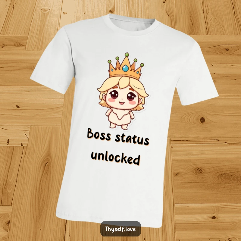 Funny T-Shirt: A character sporting a crown grins with supreme self-confidence, a humorous display of regal pride.