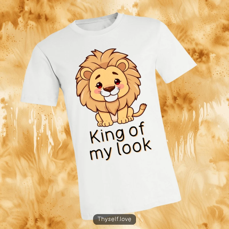 Funny t-shirt, proud lion smoothing mane, confident smile, majestic style, regal presence, perfect funny gift.