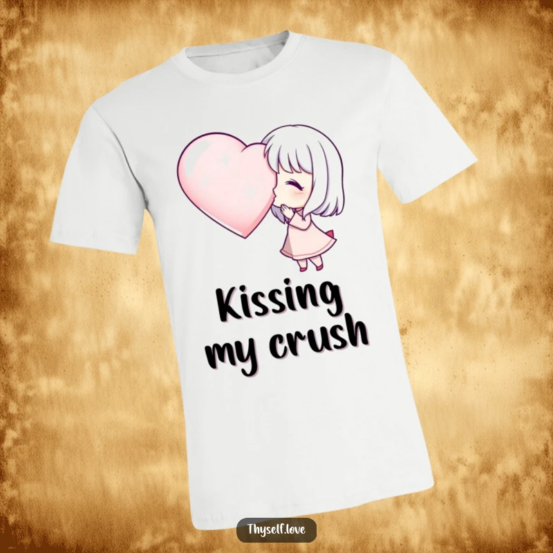 Funny T-Shirt: A character playfully blows a kiss toward a large, glittering heart, a humorous expression of affection.