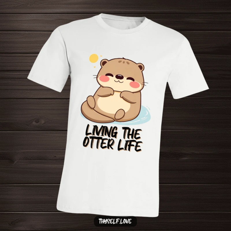 Funny t-shirt with a blissfully content otter floating on its back, enjoying the warm sunshine, perfect for embodying ultimate relaxation.