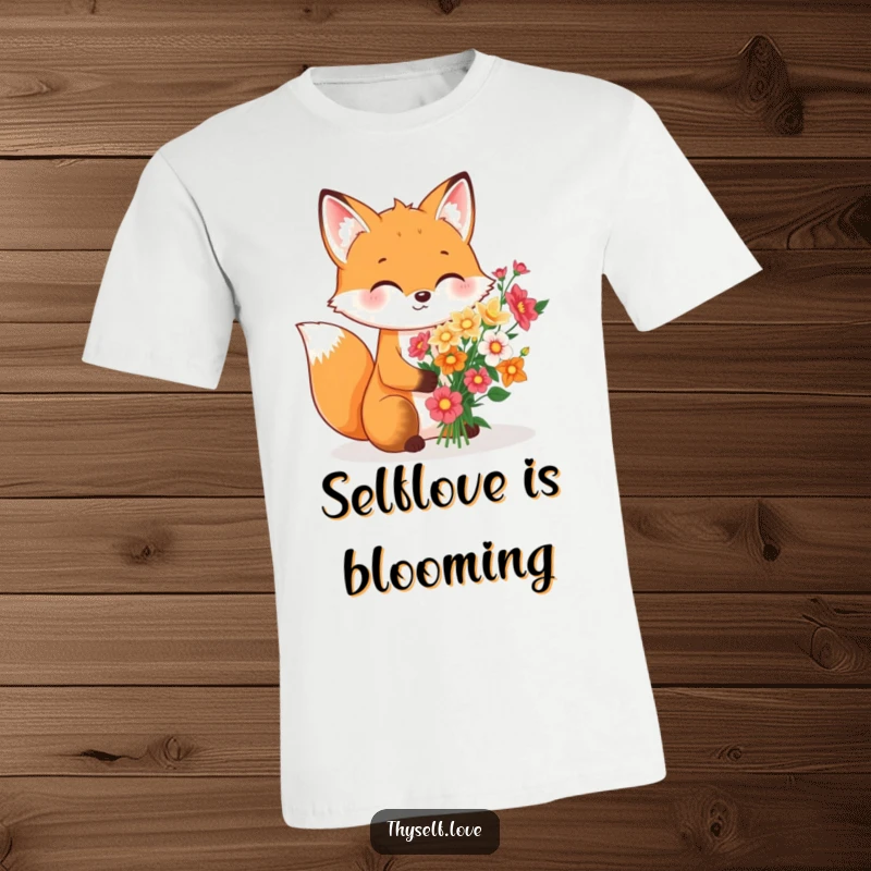 Funny T-Shirt: A happy fox carefully selecting and arranging a vibrant bouquet of flowers, exclusively for its own pleasure and aesthetic.
