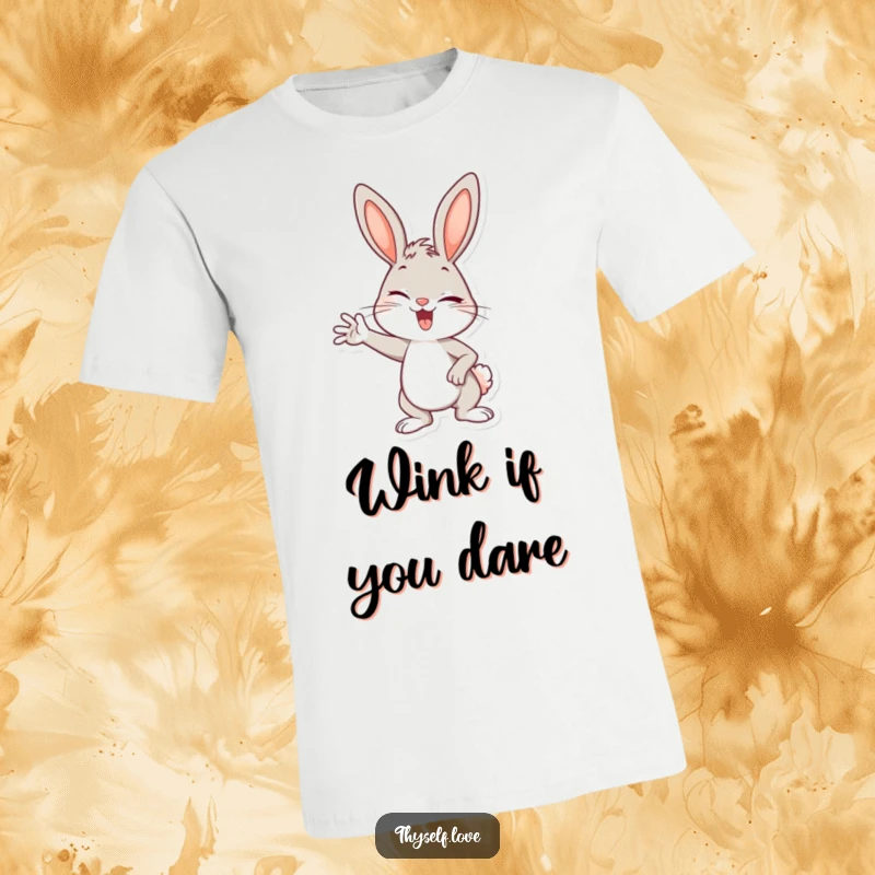 Funny t-shirt displaying a cheerful bunny striking a confident pose and winking, radiating sass and fun.